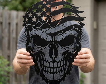 Patriottische schedel vlag laser-svg | Plasma CNC metalen muurkunstbestand | Amerikaanse vlag schedel dxf png eps | Lasergesneden schedelontwerp VS