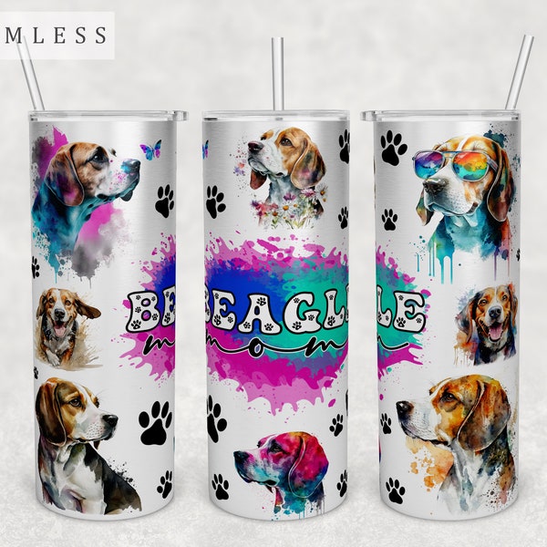 Beagle Mom Tumbler Wrap, 20oz Skinny Tumbler PNG File, Seamless Tumbler Sublimation Design, Beagle Mama Tumbler PNG, Beagle Tumbler PNG