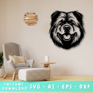 Chow Chow Laser SVG Cut File, Chow Chow Wall Art SVG, DXF, Eps, Chow Chow Head Vector Cut File, Chow Chow Laser Ready Svg, Chow Chow Cnc