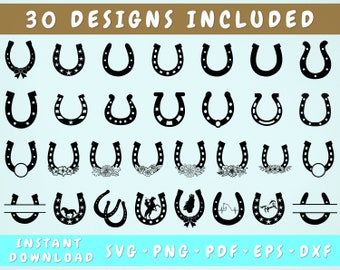 30 Horseshoe SVG Bundle, Horseshoe Png, Floral Horseshoe SVG, Horseshoe Split Monogram SVG, Horseshoe Cut Files, Horseshoe Clipart