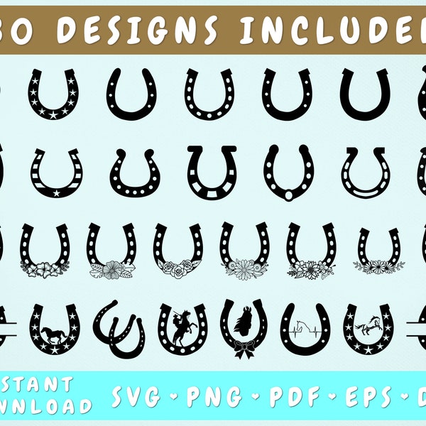 30 Horseshoe SVG Bundle, Horseshoe Png, Floral Horseshoe SVG, Horseshoe Split Monogram SVG, Horseshoe Cut Files, Horseshoe Clipart