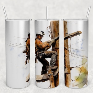 Lineman Tumbler Wrap, 20oz Skinny Tumbler PNG File, Seamless Tumbler Sublimation Design, Electrician Tumbler PNG