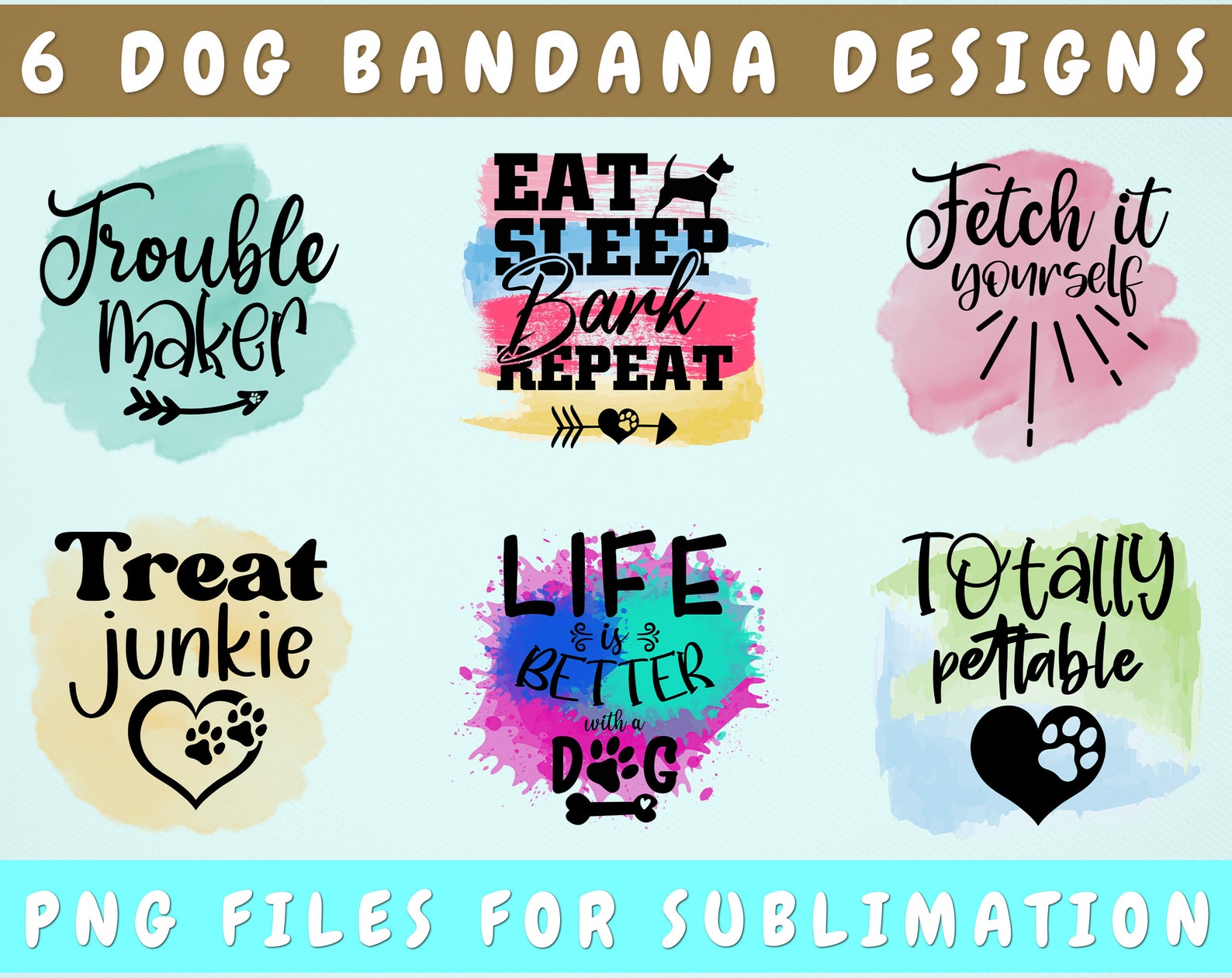 Dog Bandana Sublimation Designs Bundle 6 Dog Bandana PNG Etsy