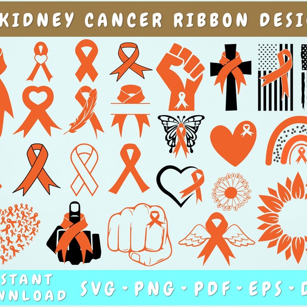 Cancer du rein ruban SVG Bundle, 25 modèles, cancer du rein Clipart SVG, Svg papillon Cancer, ruban orange SVG, cancer du rein Png