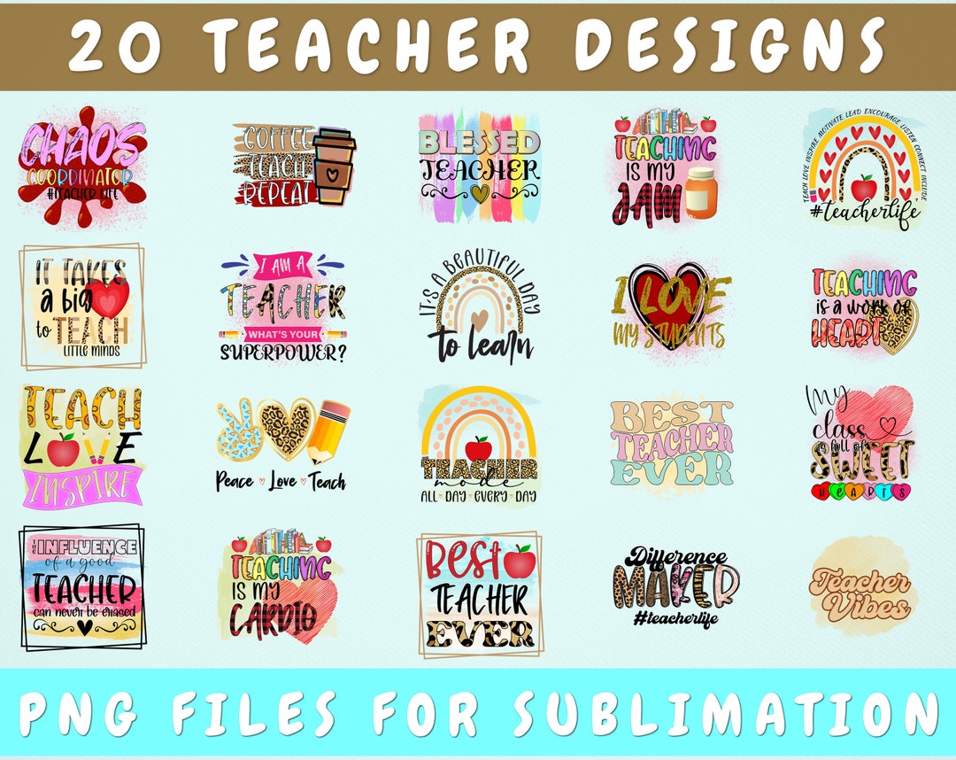 Teacher Sublimation Designs Bundle, 20 Designs, Teacher Appreciation