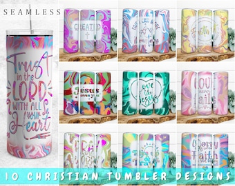 Christian Tumbler Sublimation Designs Bundle, 10 Designs, Skinny Tumbler PNG Files, 20oz Tumbler Wraps Png, Christian Quotes Tumbler PNG