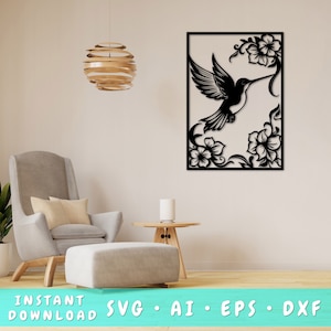 Hummingbird Laser SVG Cut File, Hummingbird Wall Art SVG, DXF, Eps, Hummingbird Vector Cut File, Hummingbird Laser Ready Svg