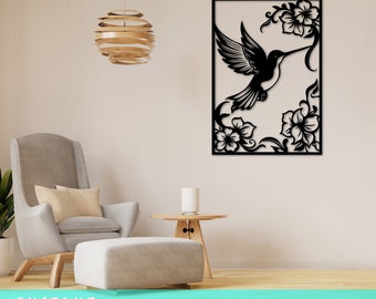 Archivo SVG de colibrí para corte láser, Arte mural de colibrí en formato SVG, DXF y EPS, Archivo vectorial de colibrí para corte, Archivo SVG de colibrí listo para láser