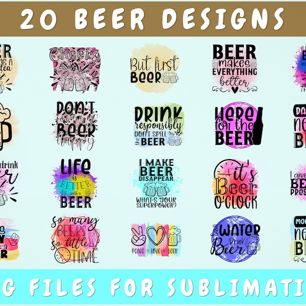 Beer Sublimation Designs Bundle, 20 Designs, Beer PNG Files For Sublimation, Beer Sublimation Pngs, Alcohol Png Designs
