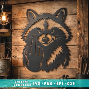 Funny Raccoon With Middle Finger Laser SVG | Rude Raccoon Metal Wall Art DXF | CNC Plasma Cut File | Laser Cut Svg | Instant Download