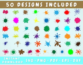 50 mehrfarbige Farbspritzer SVG-Bundle, Farbspritzer SVG, tropfende Farbe SVG, Farbspritzer Silhouette, Spritzer Schnittdateien für Cricut