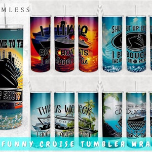 Funny Cruise Tumbler Wraps Bundle, 5 Designs, 20oz Skinny Tumbler PNG Files, Seamless Cruise Tumbler Sublimation Designs
