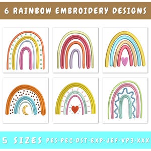 Boho Rainbow Machine Embroidery Designs - Digital Embroidery File, Instant Download, 5 Sizes, PES DST EXP Jef Hus