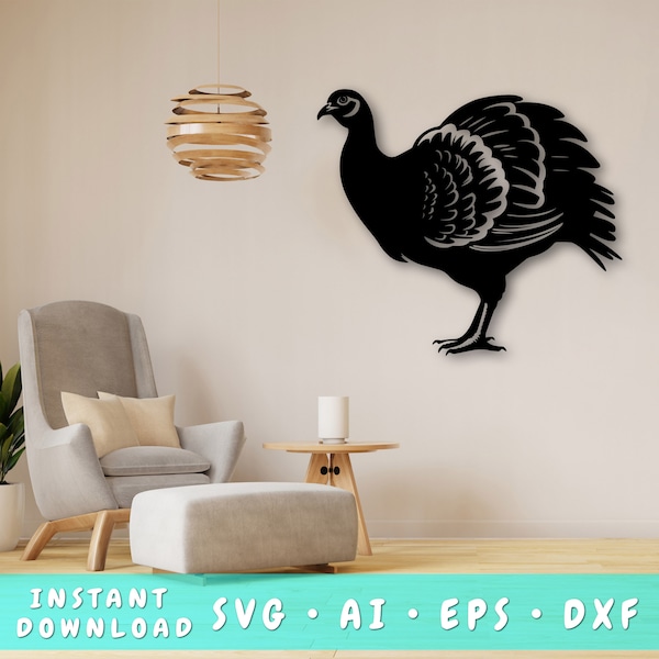 Wild Turkey Laser SVG Cut File, Wild Turkey Wall Art SVG, DXF, Wild Turkey Vector Cut File, Wild Turkey Laser Ready Svg