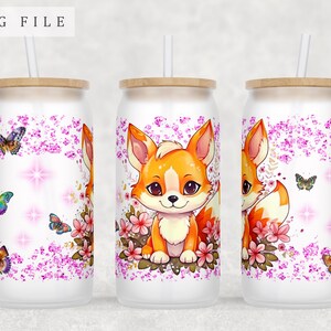 Fox Cub Libbey Glass Can Wrap, 16oz Glass Can PNG File, Little Fox Glass Can Sublimation Design, Cute Fox Glass Can PNG