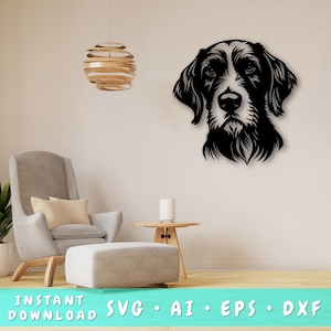 German Wirehaired Pointer Laser SVG Cut File, German Wirehaired Pointer Wall Art SVG, DXF, Eps, German Wirehaired Pointer Vector Cut File