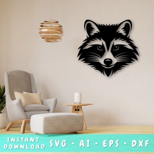 Raccoon Laser SVG Cut File, Raccoon Wall Art SVG, DXF, Eps, Raccoon Head Vector Cut File, Raccoon Laser Ready Svg