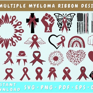Multiple Myelom Ribbon SVG Bundle, 25 Designs, Myelom Clipart SVG, Krebs Schmetterling SVG, Multiples Myelom SVG, Multiple Myelom Png