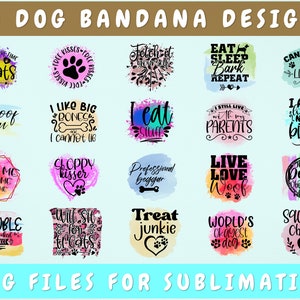 Dog Bandana Sublimation Designs Bundle, 20 Designs, Dog Bandana PNG Files For Sublimation, Trouble Never Looked So Sweet PNG, I Woof You Png