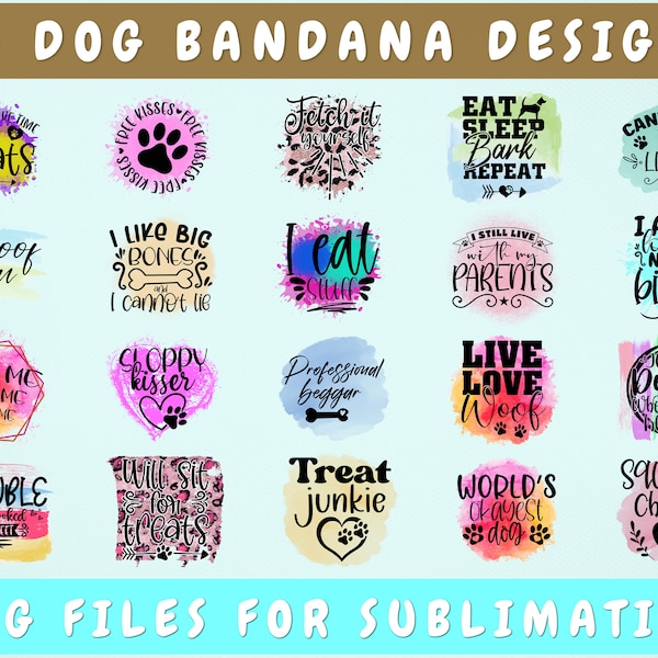 Bundle de motifs pour sublimation bandana pour chien, 20 modèles, fichiers PNG de bandana pour chien pour sublimation, Problème n'a jamais eu l'air si doux PNG, Je vous woof Png