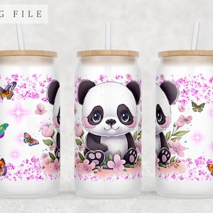 Baby Panda Libbey Glass Can Wrap, 16oz Glass Can PNG File, Little Panda Glass Can Sublimation Design, Cute Panda Glass Can PNG
