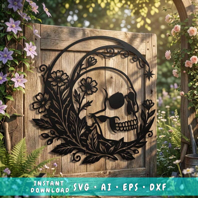 Floral Skull Moon SVG