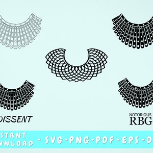 RBG Collar Svg Bundle, 5 Designs, Dissent Collar SVG, Ruth Bader Ginsburg Collar SVG, Cut Files for Cricut & Silhouette, I Dissent Clipart