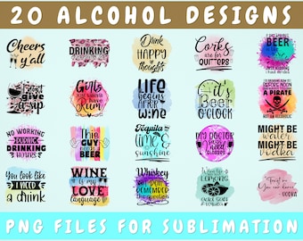 Alcohol Sublimation Designs Bundle, 20 Designs, Alcohol PNG Files For Sublimation, Alcoholic Drinks PNG, Wine Png, Beer Png, Whiskey Png