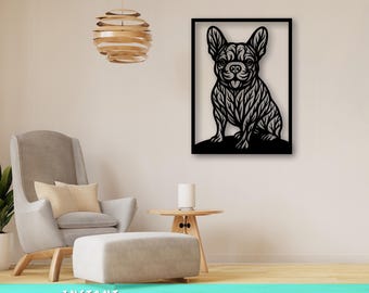 Franse Bulldog lasergesneden SVG, Franse Bulldog kunst aan de muur, tak hond SVG, Frenchie Dxf, Franse Bulldog silhouet, laserklaar SVG