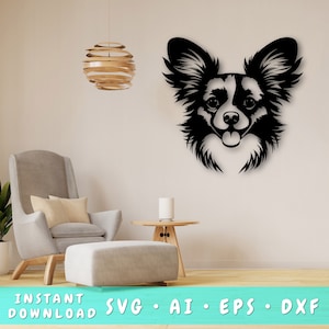 Papillon Laser SVG Cut File, Papillon Wall Art SVG, DXF, Eps, Papillon Vector Cut File, Papillon Face Laser Ready Svg