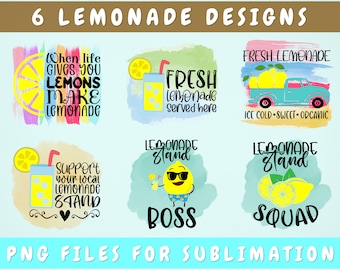 Lemonade Sublimation Designs Bundle, 6 Lemonade Stand PNG Files, Lemonade Stand Boss PNG, Lemonade Stand Squad PNG, Fresh Lemonade Png