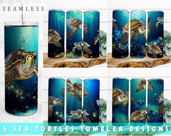 Sea Turtle Tumbler Wraps Bundle, 5 Designs, 20oz Skinny Tumbler PNG Files, Sea Turtle Sublimation Tumbler Designs, Sublimation Download