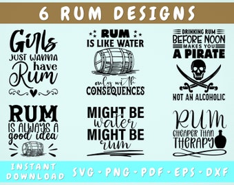 Rum Quotes SVG Bundle, 6 Designs, Rum Sayings SVG, Drinking Rum Before Noon Makes You A Pirate Not An Alcoholic SVG, Might Be Water or Rum