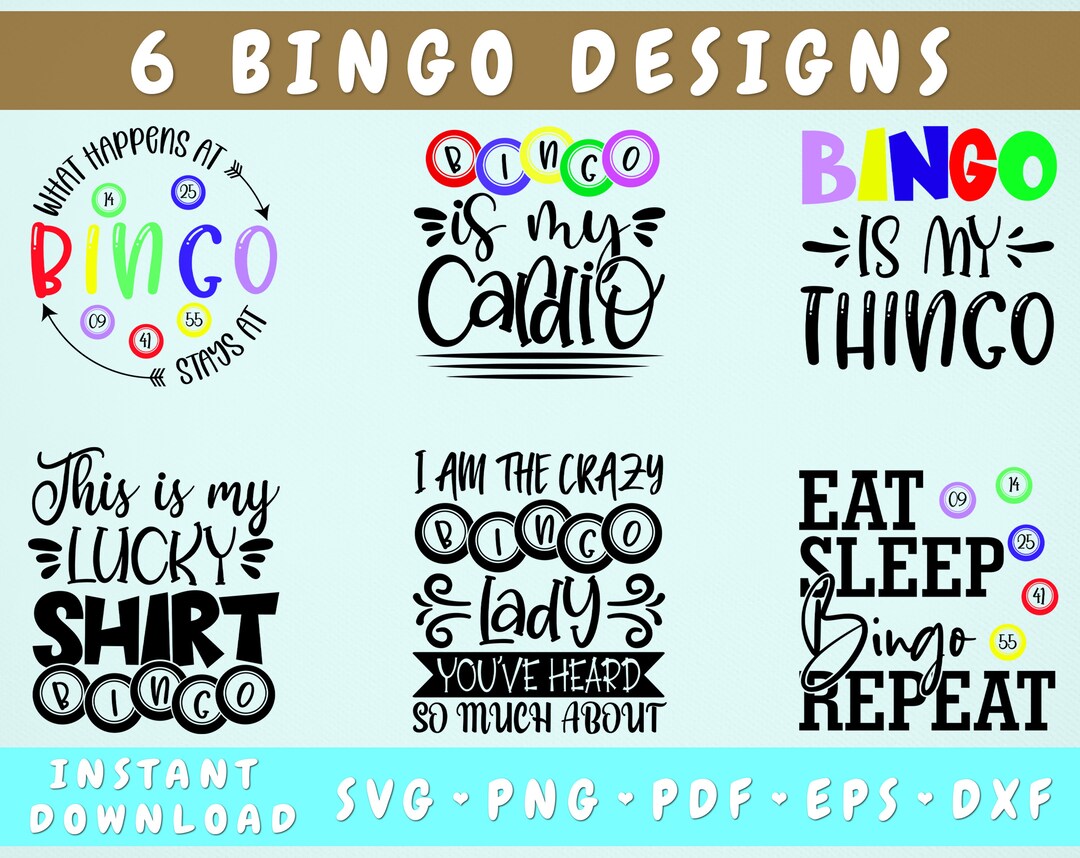 Bingo SVG Bundle, 6 Designs, Bingo Quotes SVG Cut Files, Bingo Sayings