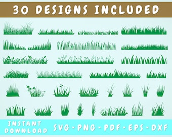 Grass SVG Bundle, 30 Grass Designs, Grass Cut Files for Cricut, Silhouette, Grass Clipart, Wild Grass Graphics, Grass Border Cutting Files