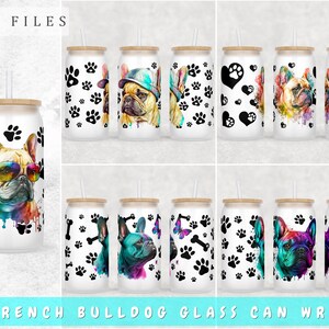 French Bulldog Libbey Glass Can Wraps Bundle, 5 Designs, 16oz Glass Can PNG, French Bulldog Glass Can Sublimation Design, Frenchie Can PNG