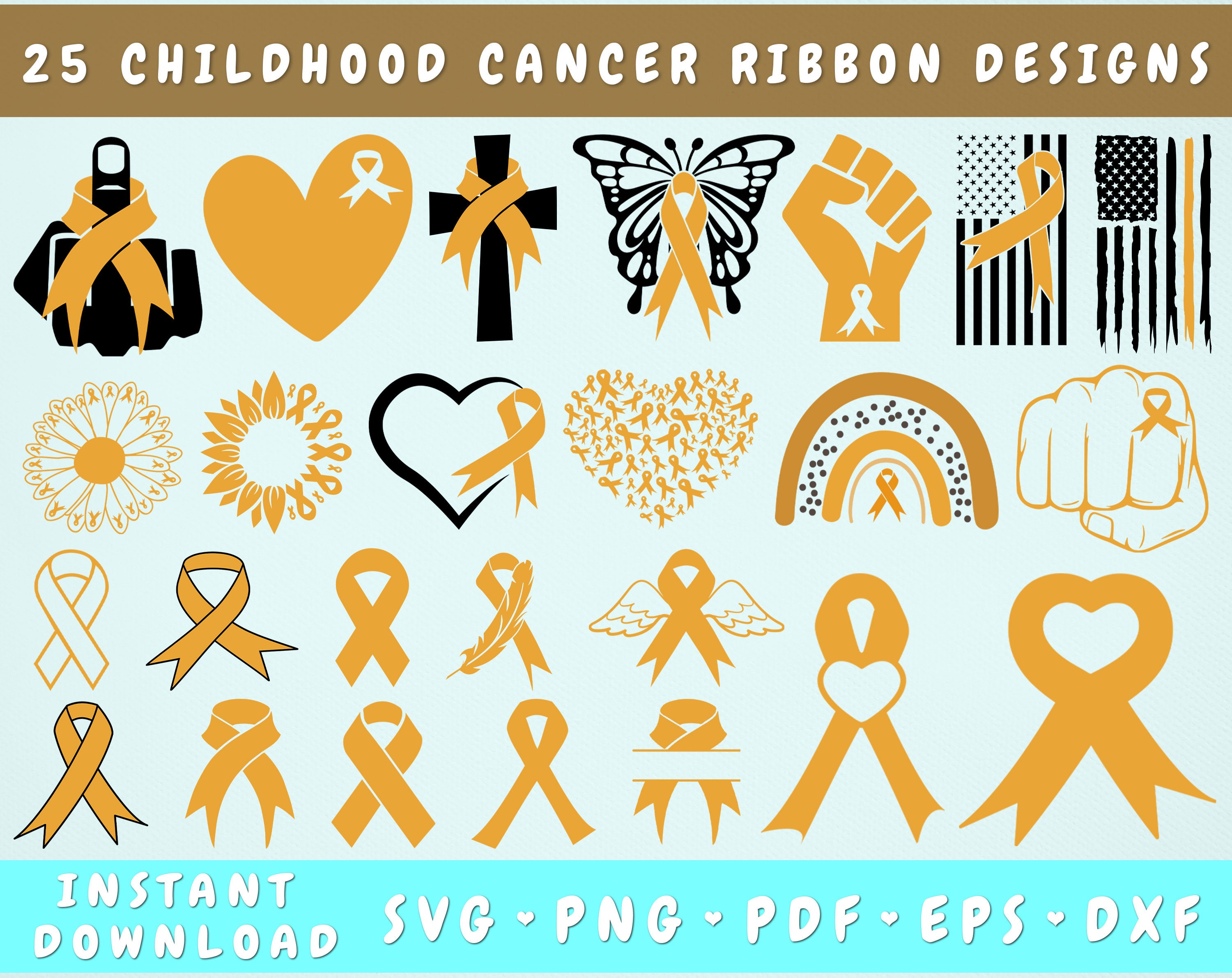 Childhood Cancer Ribbon SVG Bundle 25 Designs Childhood - Etsy