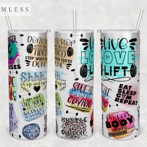 Workout Quotes Tumbler Wrap, Seamless Tumbler Sublimation Design, 20oz Skinny Tumbler PNG File, Workout Sayings Tumbler PNG, Fitness Wraps