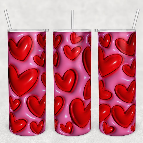 3D Inflated Hearts Tumbler Wrap, 20oz Skinny Tumbler PNG File, Tumbler Sublimation Design, Puffy Heats Tumbler PNG, Love Hearts Tumbler Wrap
