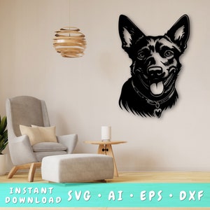 Australian Cattle Dog Laser SVG Cut File, Australian Cattle Dog Wall Art SVG, DXF, Eps, Australian Cattle Dog Vector Cut File