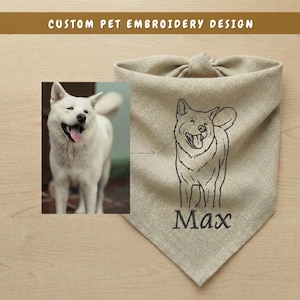 Aangepast huisdierborduurontwerp van foto, gepersonaliseerde hond zeer fijne tekeningen, aangepast hond bandana borduurbestand, aangepast huisdier portret steekontwerp