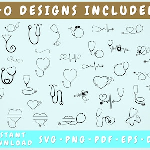 40 estetoscopio SVG paquete, estetoscopio cardíaco SVG, enfermera svg, doctor svg, enfermera vida svg, estetoscopio cortar archivos cricut, estetoscopio clipart