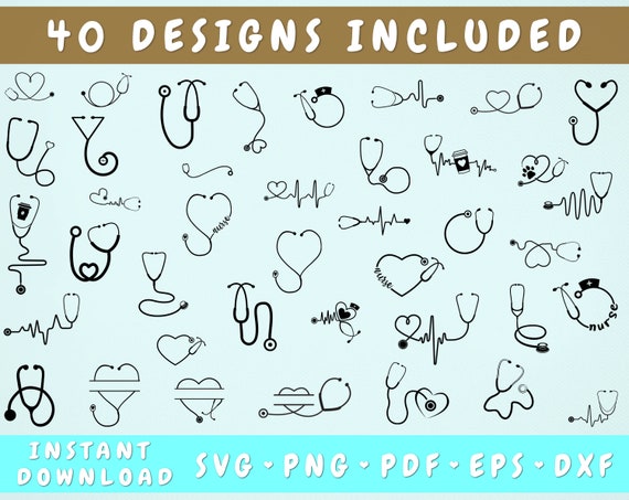 40 Stethoscope SVG Bundle, Heart Stethoscope SVG, Nurse Svg, Doctor Svg, Nurse Life Svg, Stethoscope Cut Files Cricut, Stethoscope Clipart
