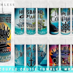 Paar Cruise Tumbler Wraps Bundle, 5 Designs, 20 Unzen Skinny Tumbler PNG-Dateien, Nahtlose Paar Cruise Tumbler Sublimationsentwürfe