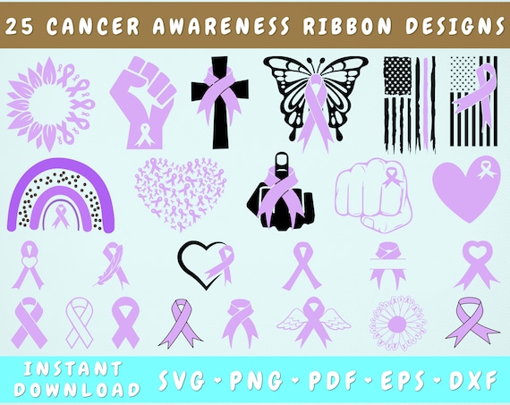Cancer Awareness Ribbon SVG Bundle 25 Designs Cancer | Etsy