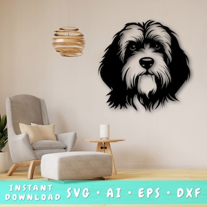 Tibetaanse Terriër laser gesneden SVG-bestand, Tibetaanse Terriër Wall Art SVG, DXF, Eps, Tibetaanse terriër hoofd vector gesneden bestand
