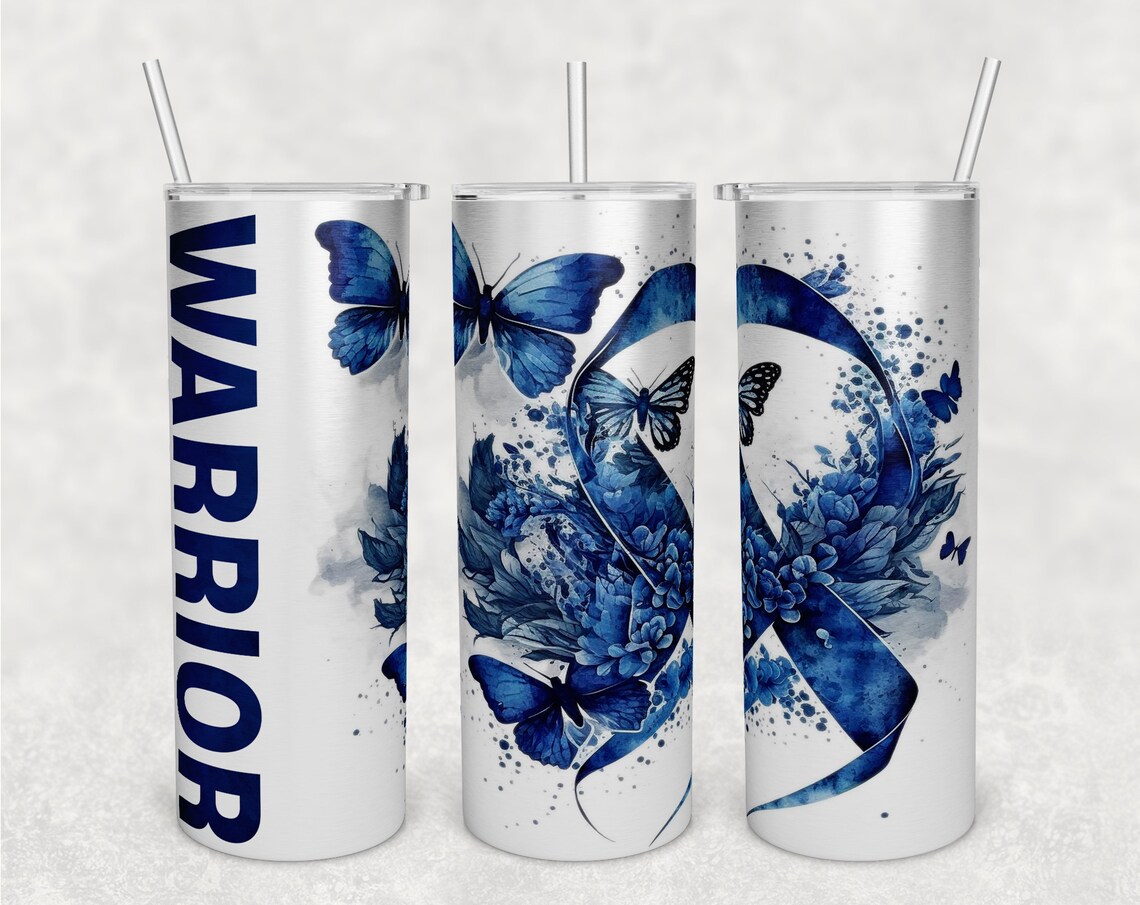 Blue Awareness Ribbon Tumbler Wrap, 20oz Skinny Tumbler PNG File ...