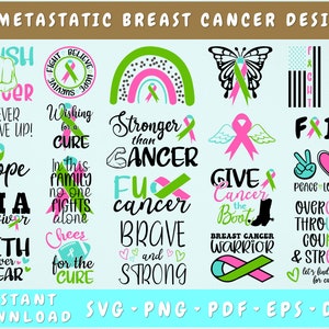 Metastatic Breast Cancer Awareness SVG Bundle - 22 Designs, Metastatic Breast Cancer PNG, Pink, Green & Teal Ribbon SVG