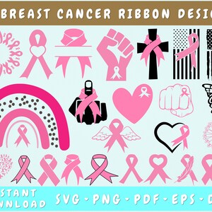 Breast Cancer Ribbon SVG Bundle, 25 Designs, Breast Cancer Sunflower SVG, Cancer Butterfly Svg, Pink Ribbon SVG Cut Files, Breast Cancer Png