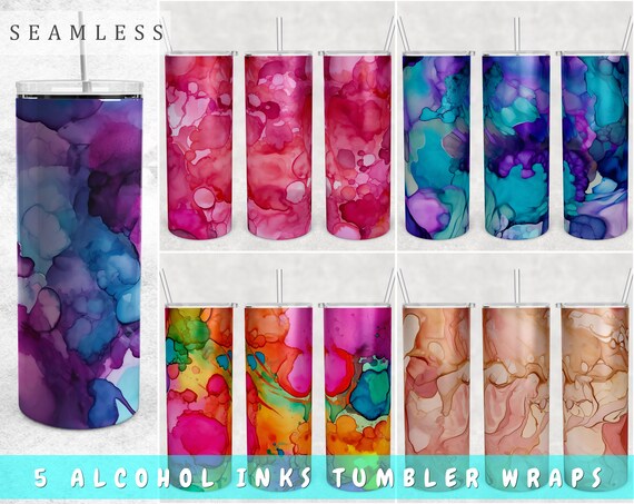 Alcohol Inks Tumbler Wraps Bundle, 5 Designs, 20oz Skinny Tumbler PNG Files, Alcohol Inks Tumbler Sublimation Designs, Alcohol Ink PNG